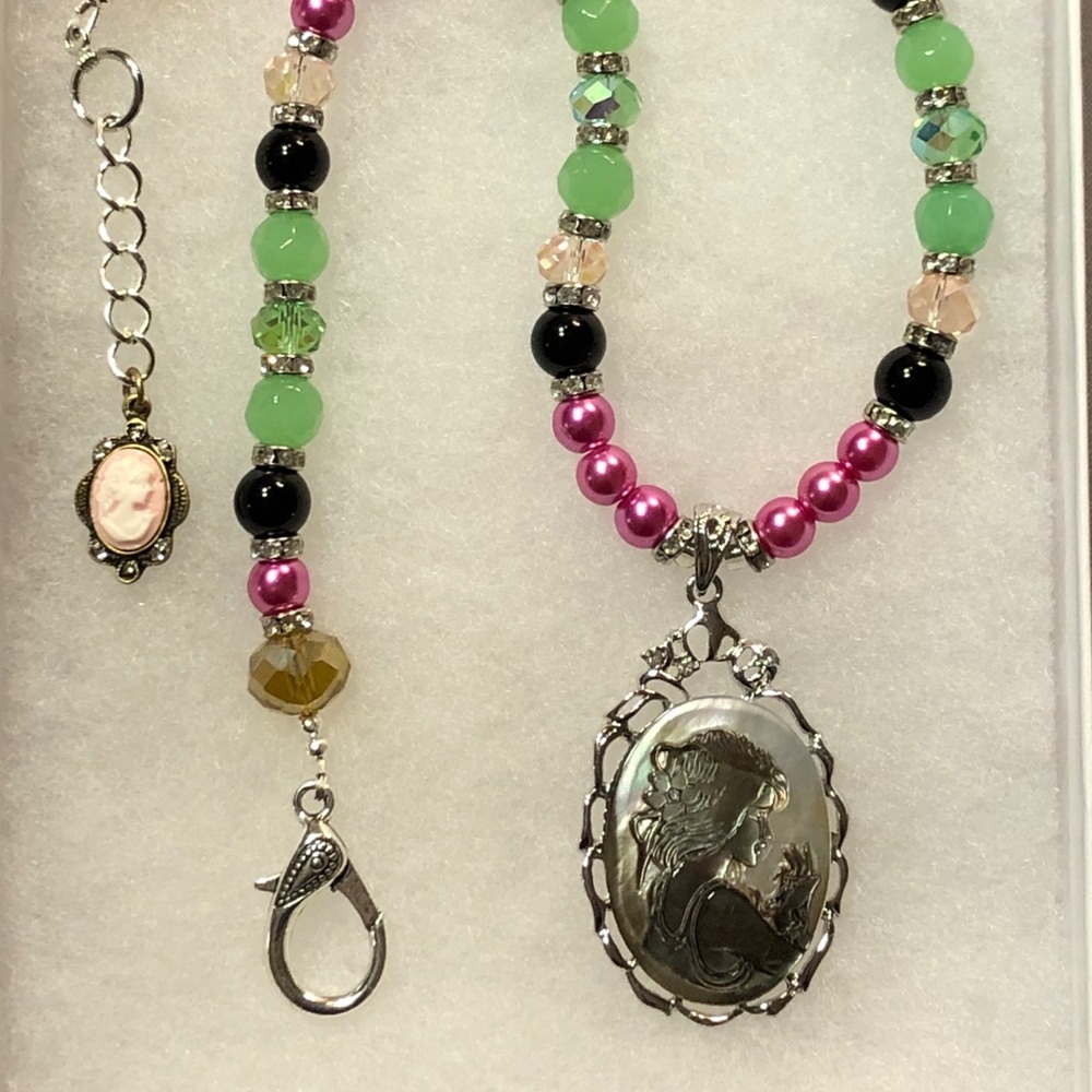 JULIETTE CAMEO Necklace Handmade New  Spectacular Artisan Glass & Carved Cameo